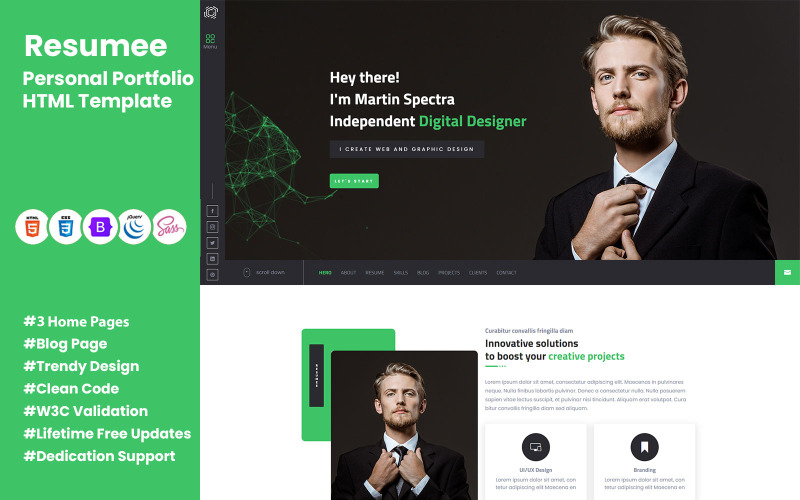 Resumee - Multipurpose Personal Portfolio HTML-mall för målsida