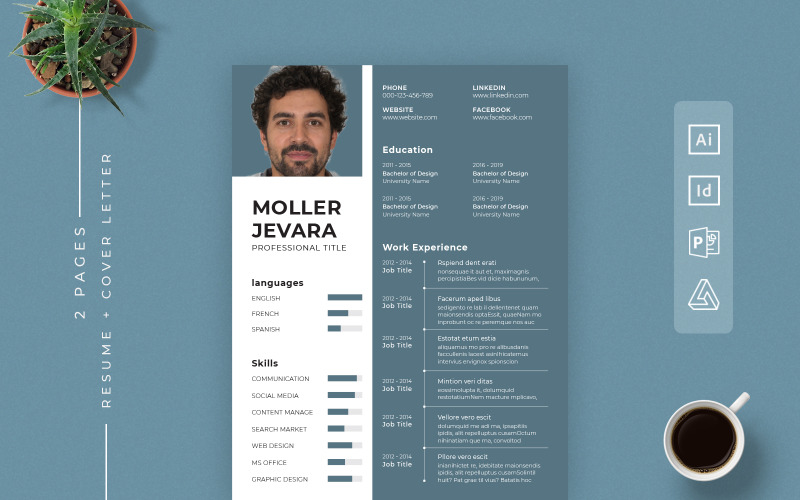 Currículo Limpo e Criativo Gratuito Adobe InDesign, Adobe Illustrator e Affinity Publisher