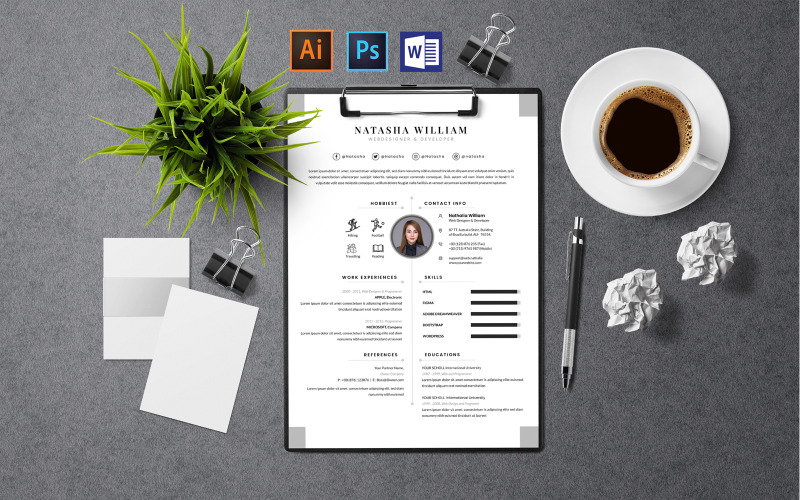 Minimalistische CV CV-sjabloon Webontwerpontwikkelaar