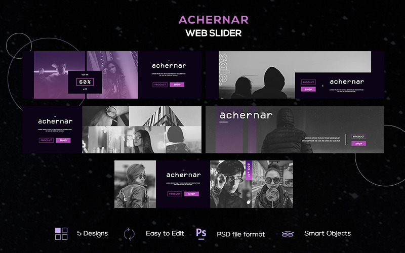 Achernar - 5 PSD-Vorlagen für Web-Slider