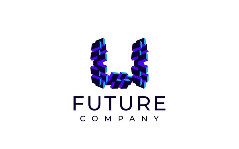 Techno Block Futuristic Letter U Logo