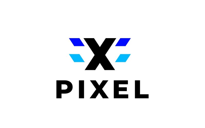 Logotipo dinámico azul de Pixel Letter X
