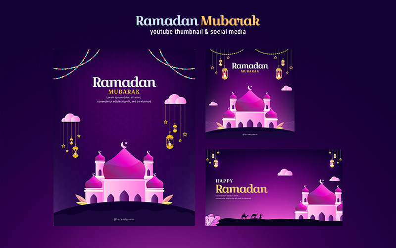 Happy Ramadan - Bannermall för Youtube-miniatyrer och sociala medier