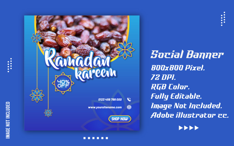 Diseño creativo de banner de anuncios de redes sociales promocionales de Ramadán