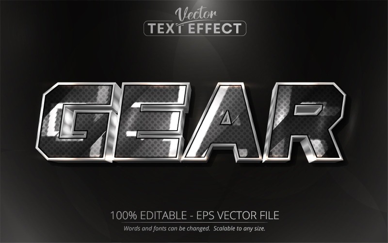 Gear - redigerbar texteffekt, svart metallisk och silvertextstil, grafisk illustration