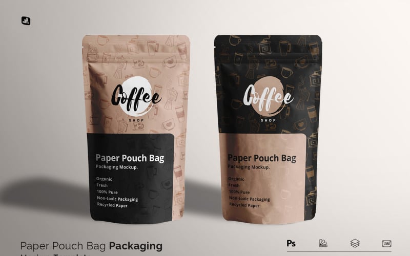 Paper Pouch Bag Packaging Mockup 235925 TemplateMonster