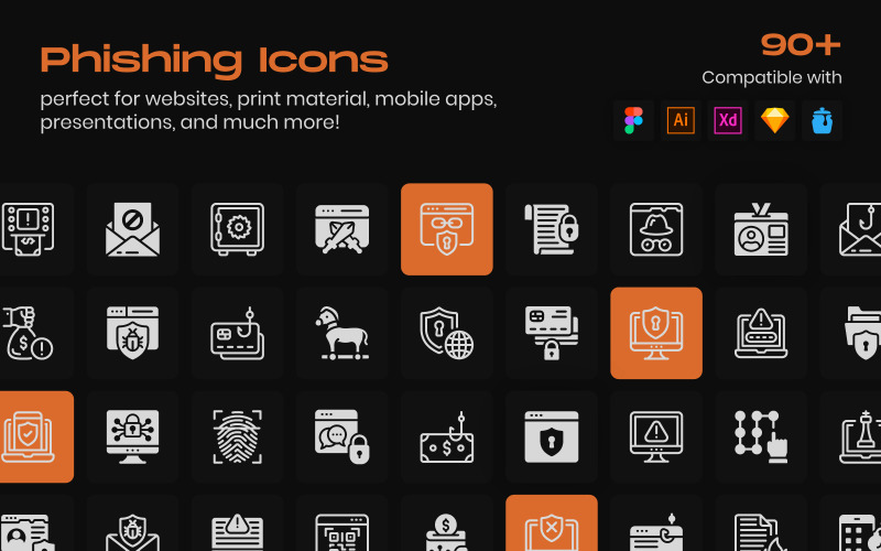 91 Phishing-lijn Icons Pack