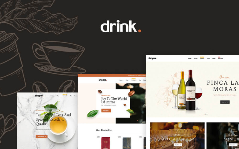 葡萄酒 - 咖啡、茶饮料商店 PrestaShop 主题