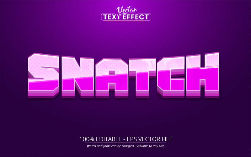 Snatch - Effetto di testo modificabile, stile di testo sportivo viola e lucido, illustrazione grafica