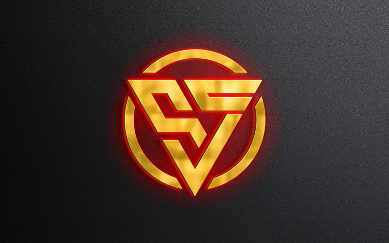 Червоне неонове світло 3d золотий логотип макет