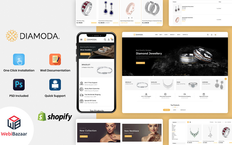 DIAMODA - Duyarlı Mücevher Mağazası Shopify Şablonu