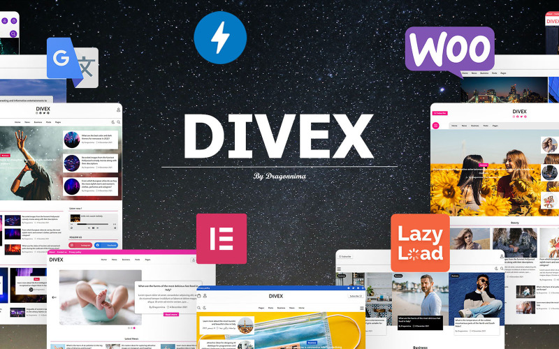 Divex — многоцелевая тема WordPress для новостей и WooCommerce