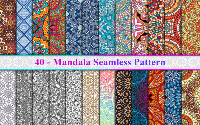 Mandala sömlöst mönsterpaket, mandalamönster