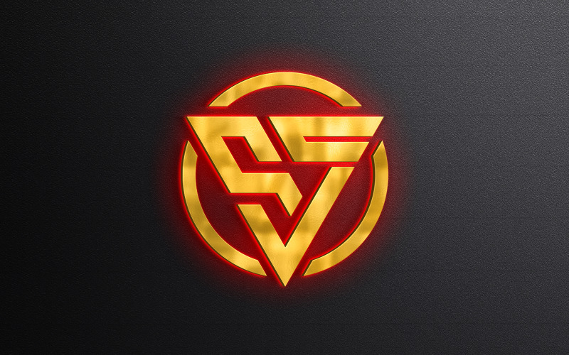 Rött neonljus 3d guld-logotypmodell