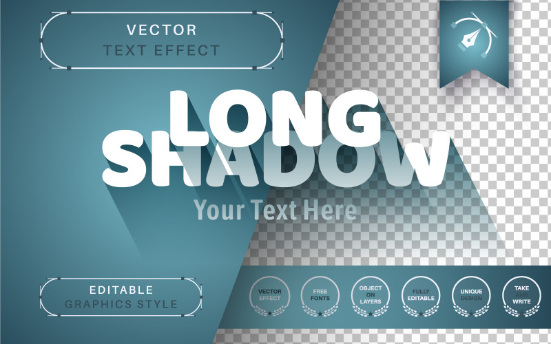 Długi cień — edytowalny efekt tekstowy, styl czcionki, ilustracja graficzna