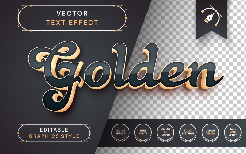 Golden Dark - редактируемый текстовый эффект, стиль шрифта, графическая иллюстрация
