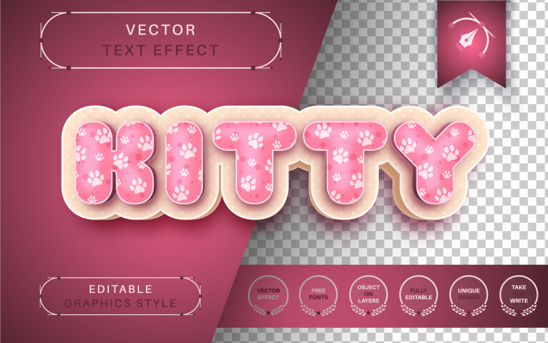 3D Kitty - 可编辑文本效果、字体样式、图形插图