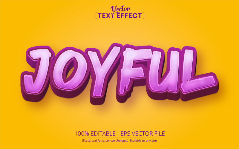 Joyful - редактируемый текстовый эффект, мультяшный и фиолетовый стиль текста, графическая иллюстрация