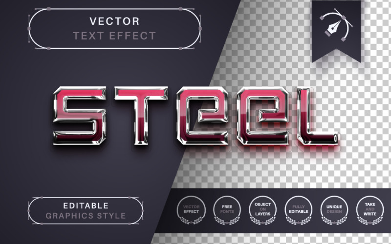 Reflect Steel - редактируемый текстовый эффект, стиль шрифта, графическая иллюстрация