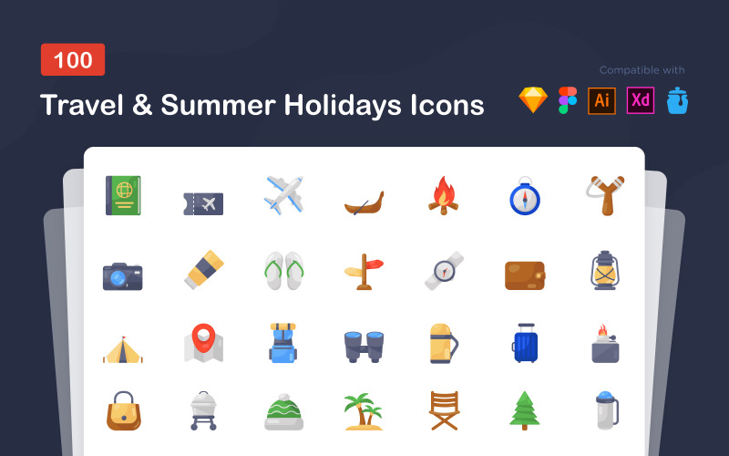 Cestování a letní prázdniny ikony