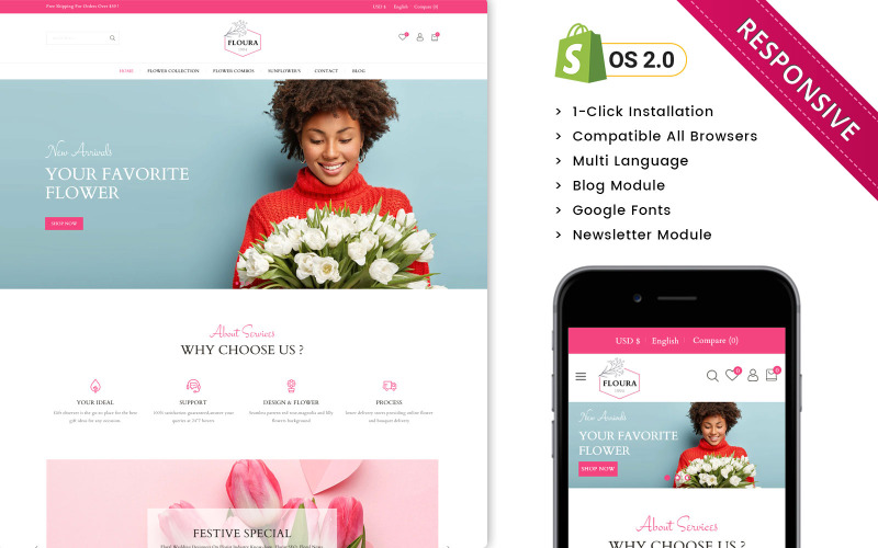 Flourastore - Negozio di fiori Shopify Responsive Store