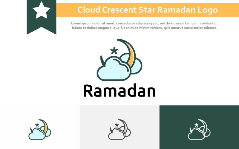Nuvem Céu Estrela Crescente Ramadã Evento Islâmico Logotipo da Comunidade Muçulmana