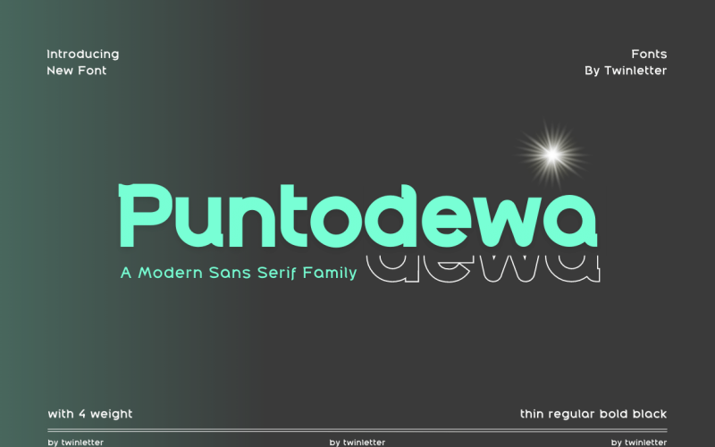 El diseño de la fuente Puntodewa está influenciado por el estilo de la familia Serif y las formas geométricas.