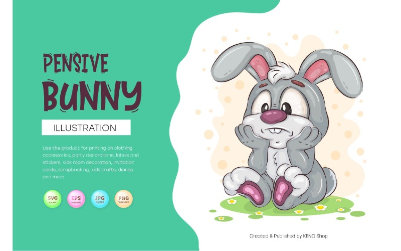 Pensive Easter Bunny. T-Shirt, PNG, SVG.