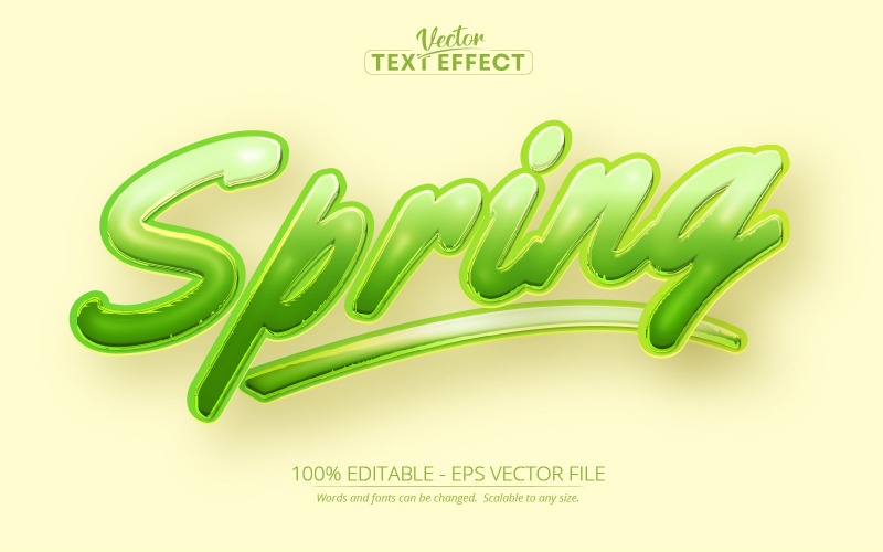 Frühling - Bearbeitbarer Texteffekt, grüner Cartoon-Textstil, Grafikillustration