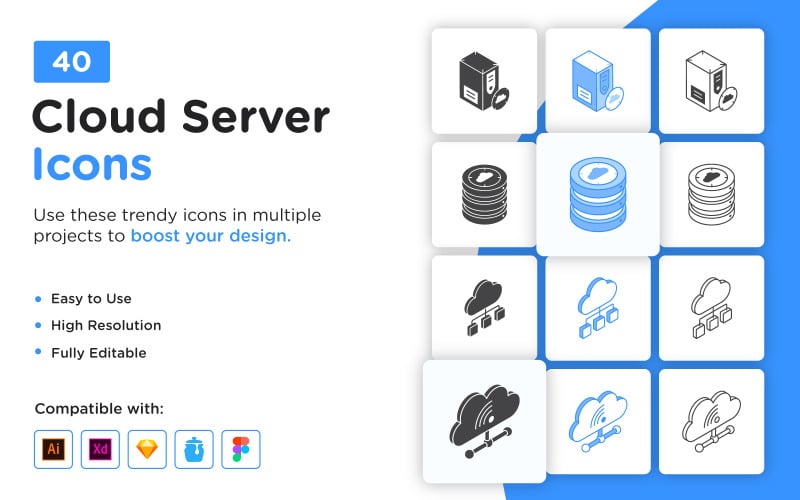 40 Isometric Cloud Hosting Icons