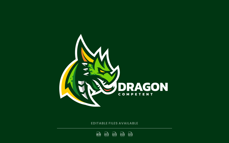 Dragão fogo mascote esport design de logotipo, Vetor Premium