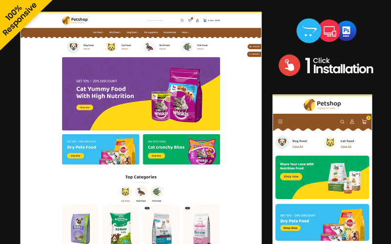 Kisállatbolt – Állatok és kisállatok gondozása Élelmiszer Opencart Responsive Store