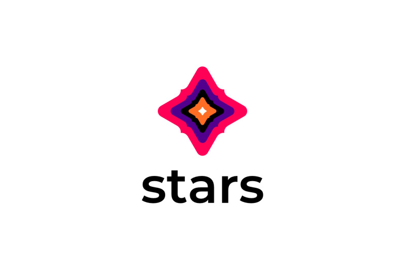 Logotipo arredondado dinâmico plano de estrelas