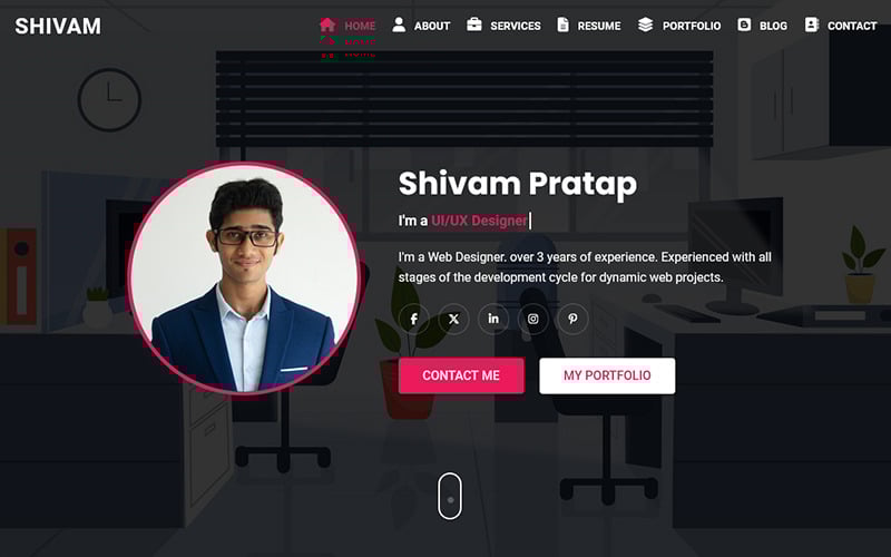 Shivam - 个人投资组合和简历/简历登陆页面模板