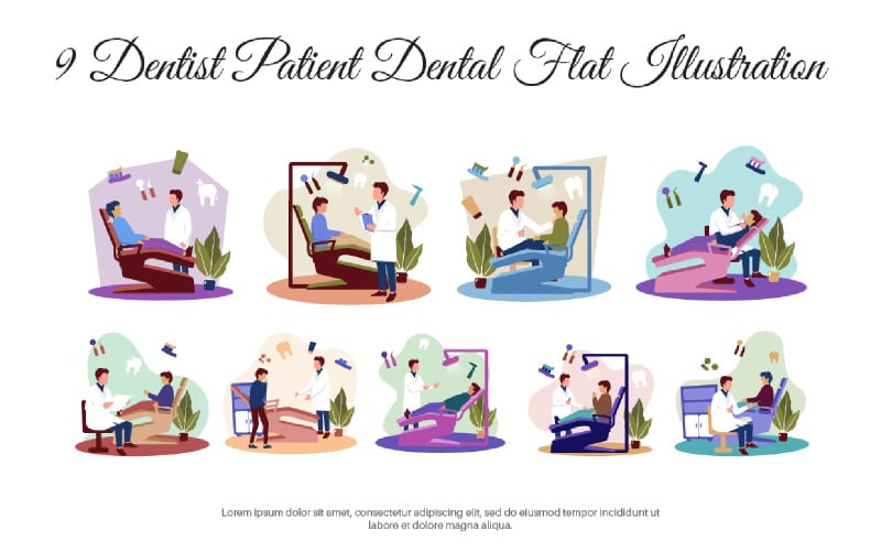 9 Dentiste Patient Dental Flat Illustration