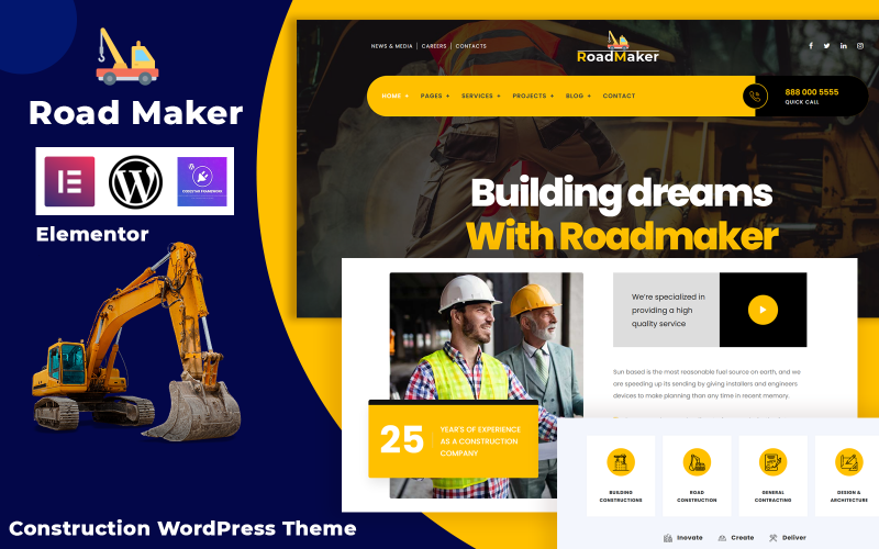 Road Maker - Tema WordPress Elementor de construção
