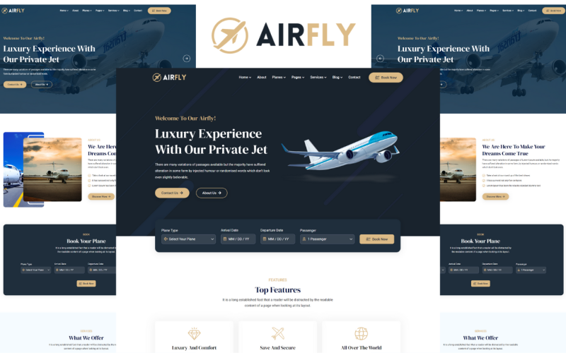 Airfly – HTML5 šablona charterových soukromých aerolinií