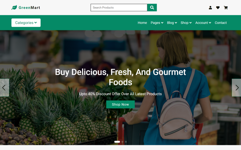 GreenMart – багатосторінковий HTML-шаблон веб-сайту продуктового магазину