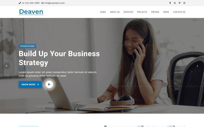 Deaven — это одностраничный бизнес-шаблон HTML5