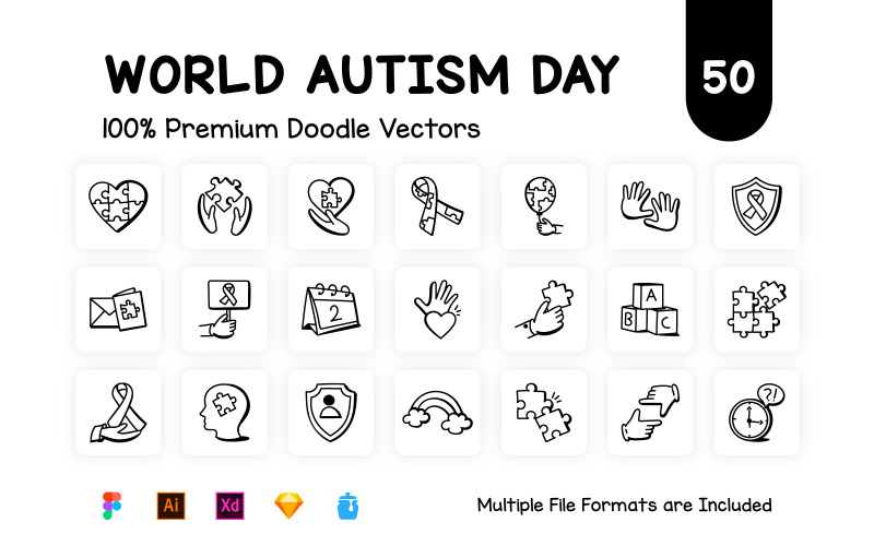 Vectores del autismo - Iconos del Doodle del día del autismo