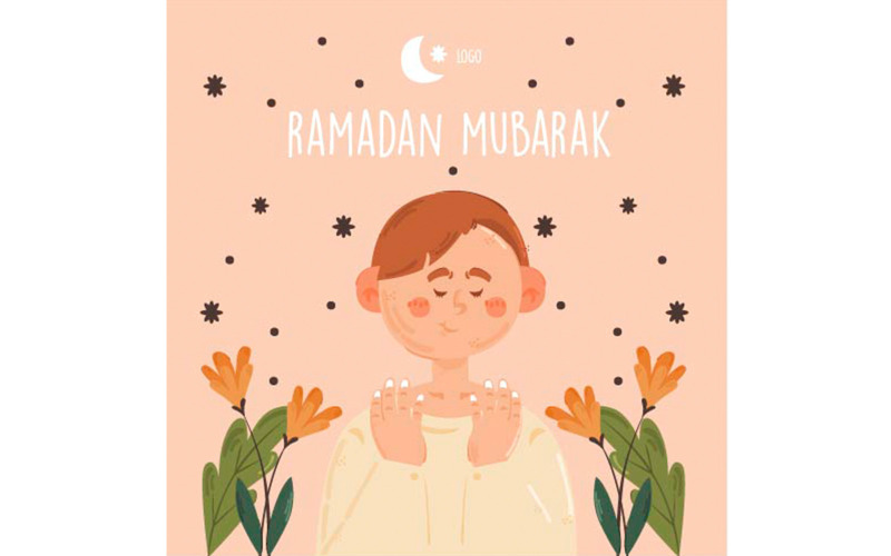 Ramadan Mubarak con l'illustrazione del bambino