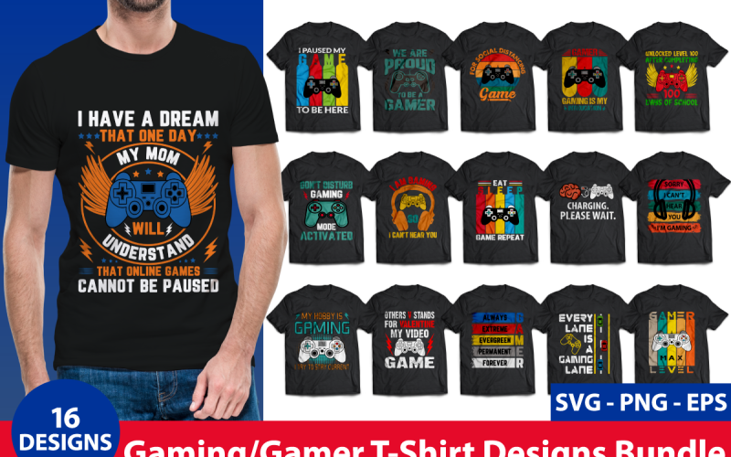 Bundel met gaming- en gamer-t-shirtontwerp