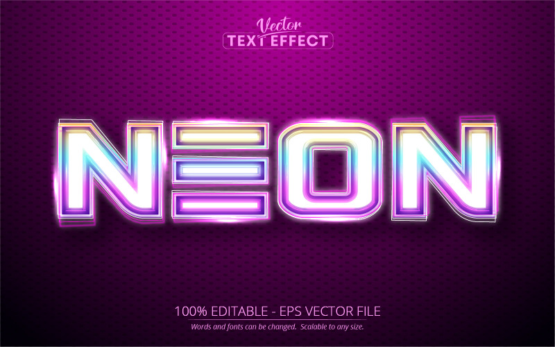 Neon - edytowalny efekt tekstowy, neon świecący kolorowy styl tekstu, ilustracja graficzna