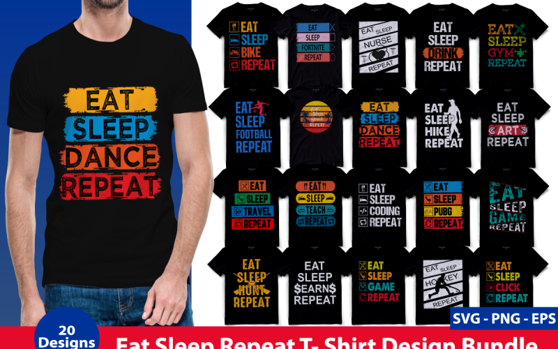 Eat Sleep Repeat T-Shirt Design Bundle