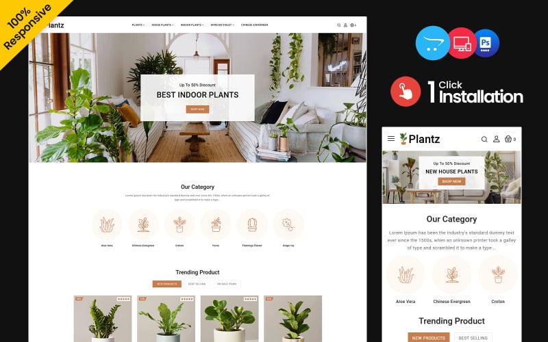 Plantz - 苗圃、园艺和室内植物 Opencart 主题