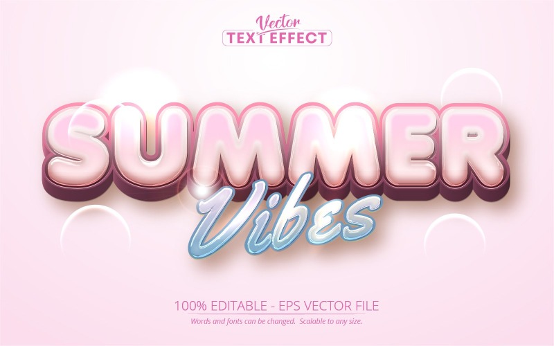 Sommarvibbar - redigerbar texteffekt, blå och rosa tecknad textstil, grafikillustration