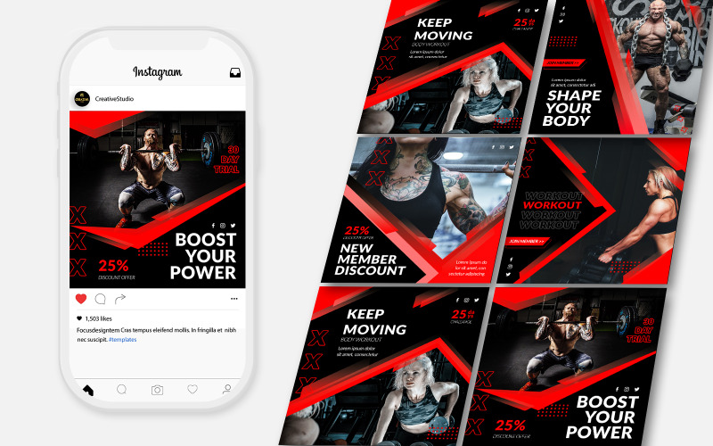 Spor Salonu ve Fitness Instagram Gönderi Şablonu