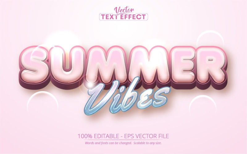 Summer Vibes - редактируемый текстовый эффект, синий и розовый мультяшный стиль текста, графическая иллюстрация
