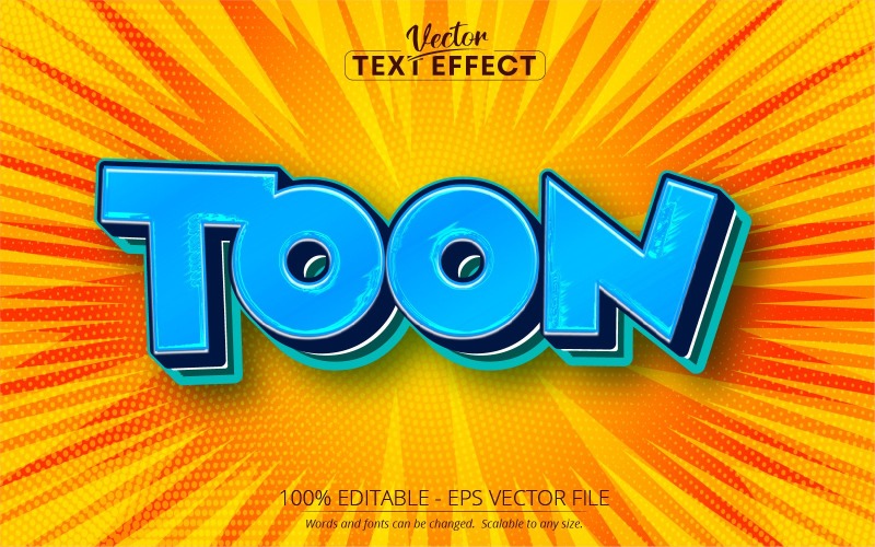 Toon – szerkeszthető szövegeffektus, narancssárga és kék képregény szövegstílus, grafikus illusztráció