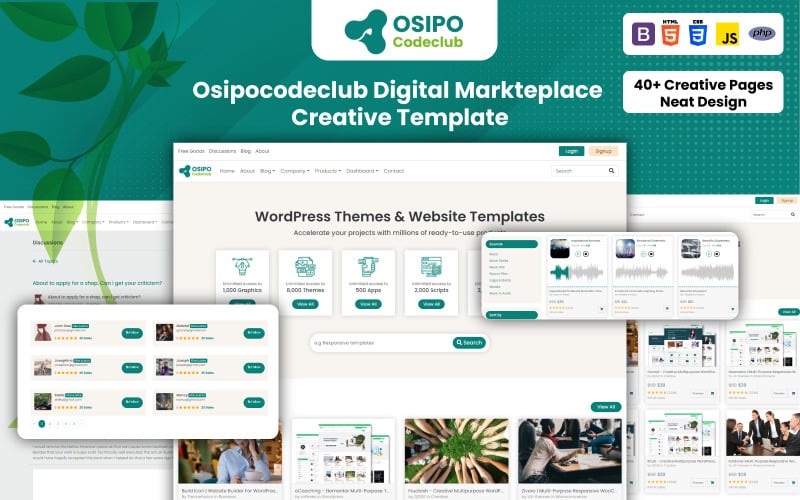 Osipocodeclub - Dijital İndirmeler Yaratıcı HTML Web Sitesi Pazar Yeri Şablonu